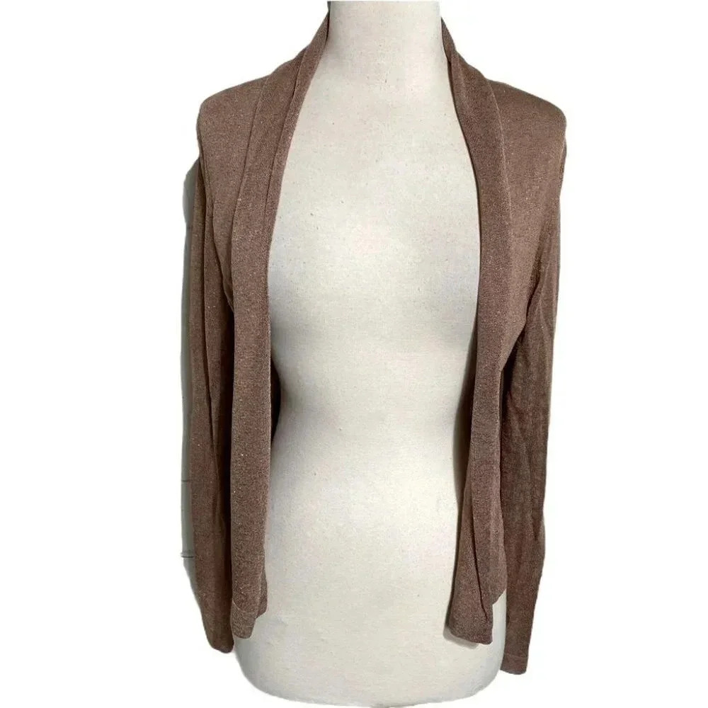 H&M‎ XS brown/bronze metallic open cardigan
